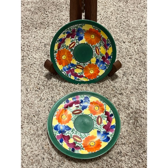 Vintage Meito China Bread Butter  Plate  Japan Hand Painted Green Orange Flower - Picture 1 of 6